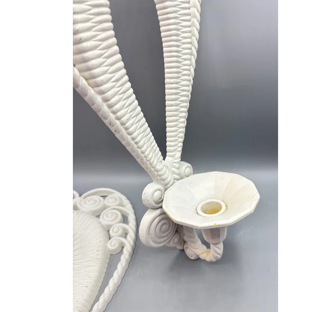 Vintage Syroco White Wall Sconces Pair‎ Hollywood Regency Scroll Candle Holders